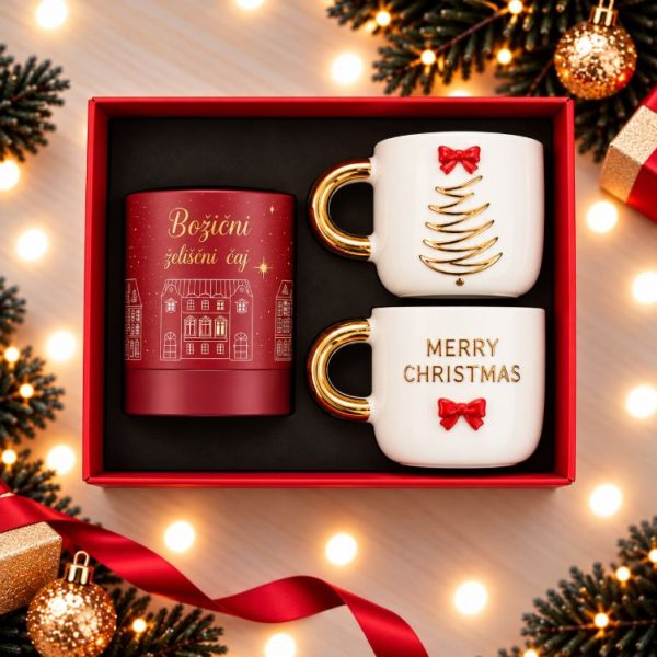 Premium darilni paket z božičnim čajem in dvema skodelicama